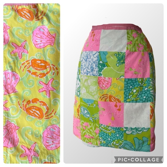 Vintage Lilly Pulitzer Skirt Reversible White Label Large Patchwork - Picture 1 of 13